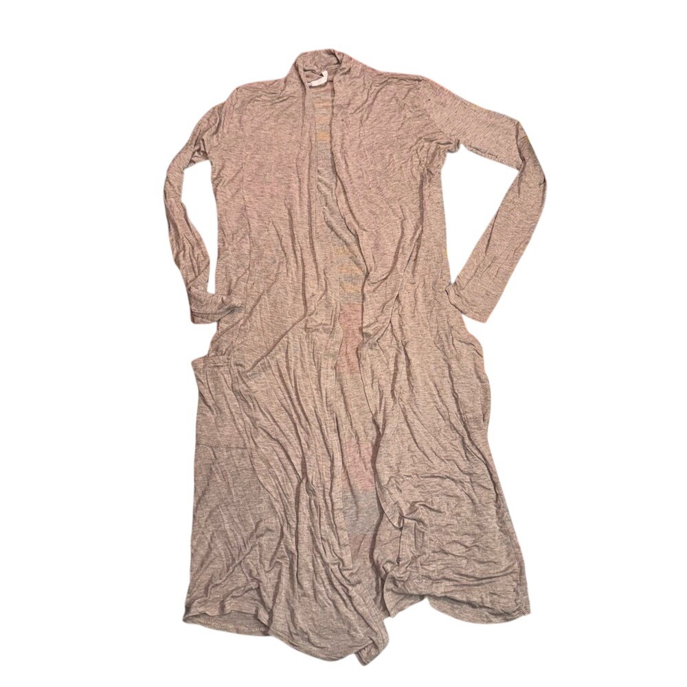 Tresics‎ Long Beige Open Front Cardigan Duster Womens Medium Heathered Tan Layer